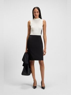🖤🌸 BOSS Hugo Boss Vilina1 Black Pinstripe Pencil Skirt Virgin Wool Blend 4